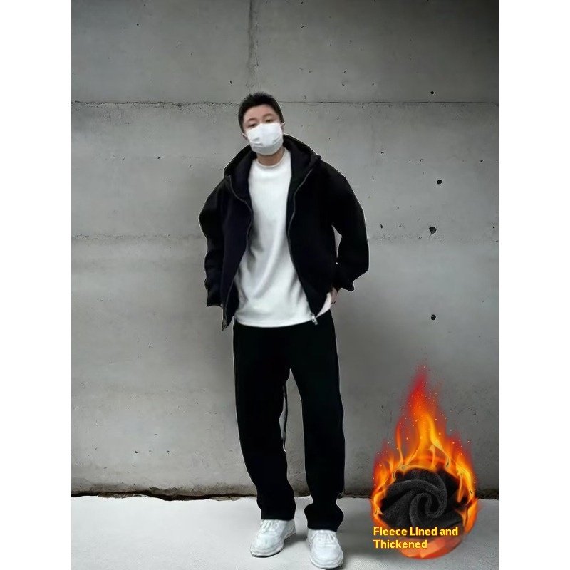 Thickened Casual Sportswear Set For Men Loose Fitting Hooded Jacket And Matching Pantstwo Piece Set