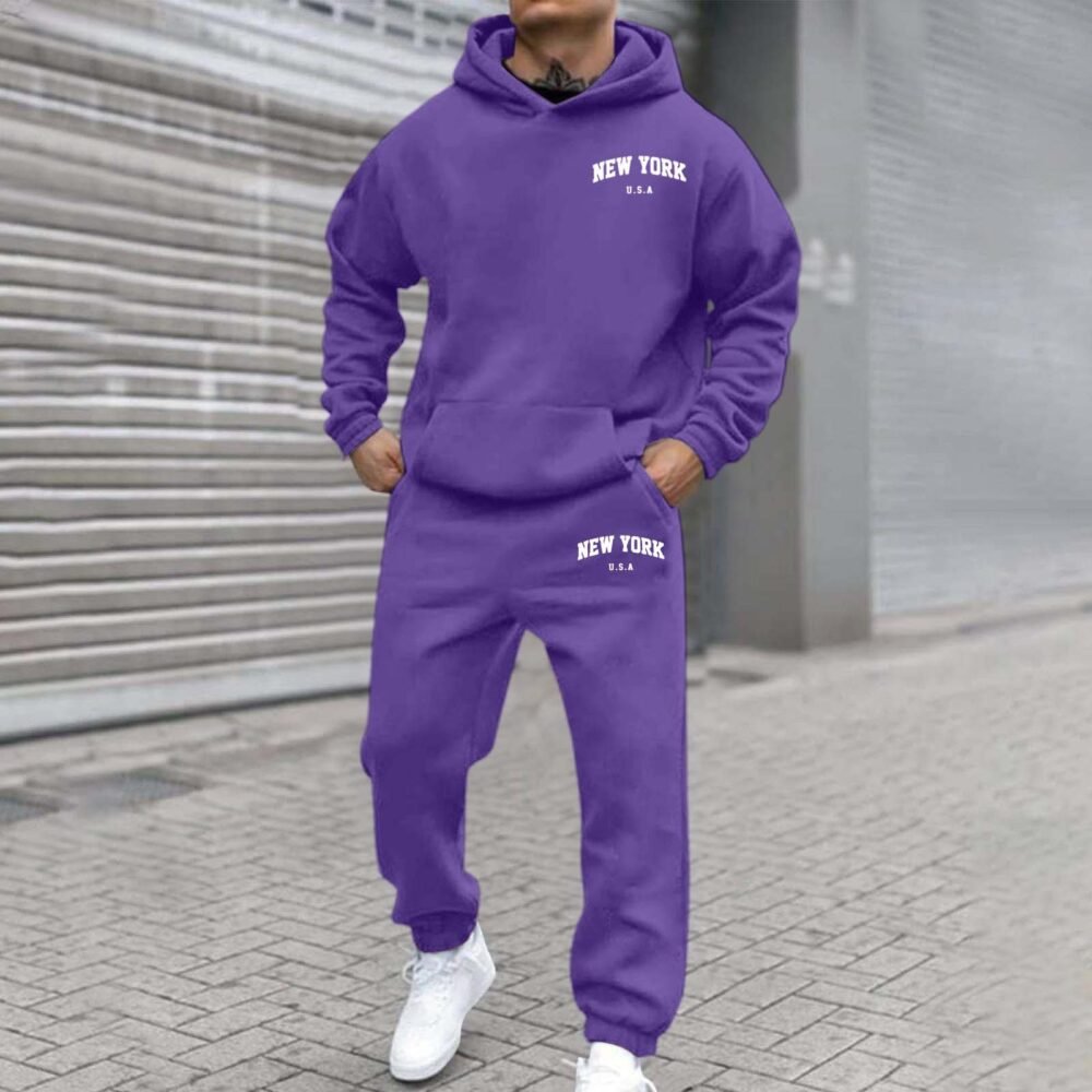 Mens Fleece-Lined Hooded Printed Sweatshirt And Hoodie Set