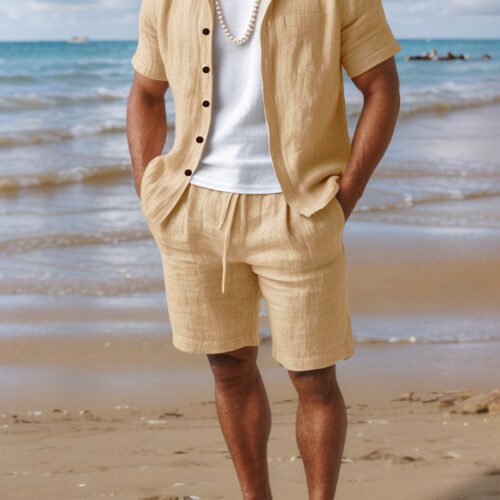 Men's Casual Linen Loose-Fit Button-Up Shirt With Lapel Collar
