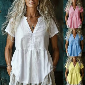 Casual Summer Short Sleeve Solid Color Slimming Shirt For Women Daily Wear Holiday Outfits