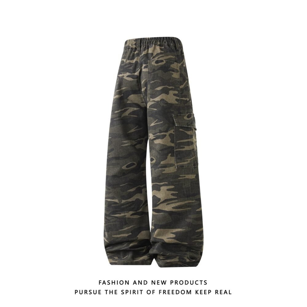Workwear Camo Casual Pants Mens Straight-Leg Wide-Leg Trousers