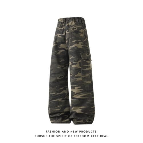 Workwear Camo Casual Pants Mens Straight-Leg Wide-Leg Trousers