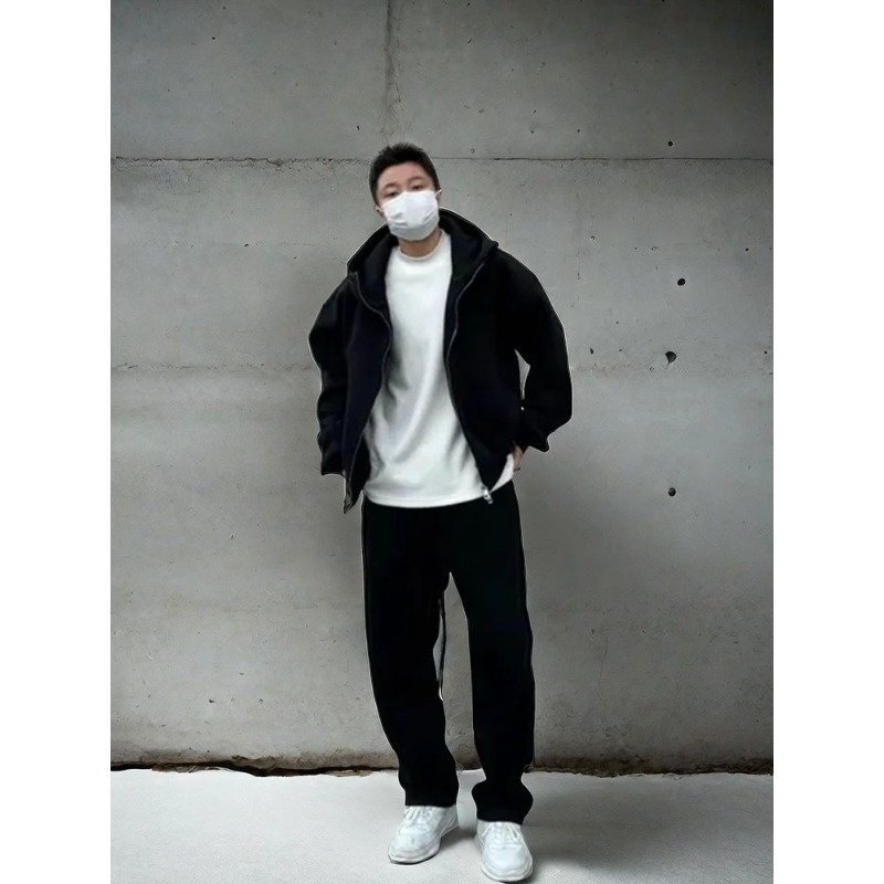Thickened Casual Sportswear Set For Men Loose Fitting Hooded Jacket And Matching Pantstwo Piece Set