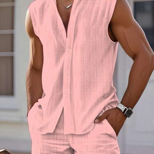 Men's Casual Sleeveless Sportswear Set With Crew Neck