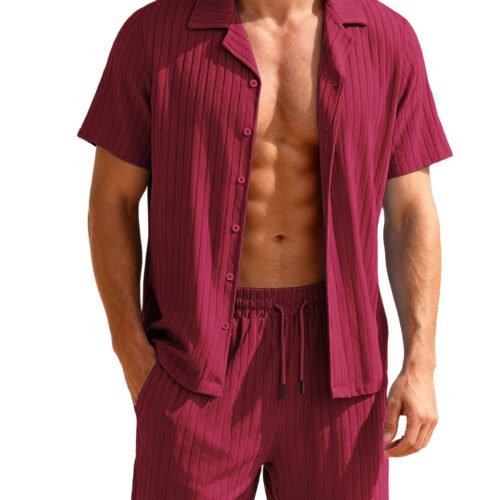 Casual Button-Down Shirt And Mens Shorts Set