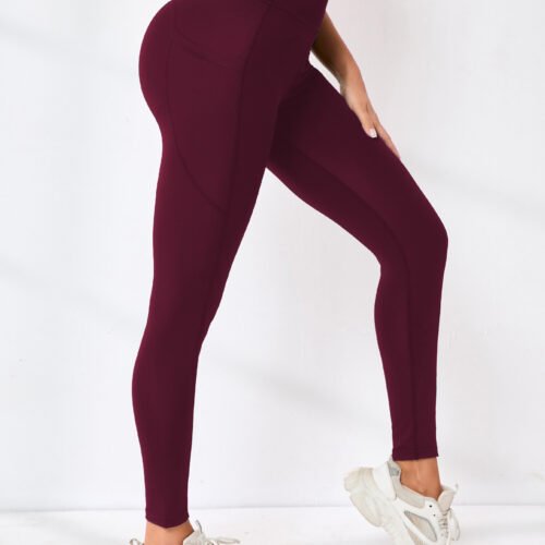 New High-waisted Sexy Slimming Solid-color Leggings For Running And Outdoor Sports