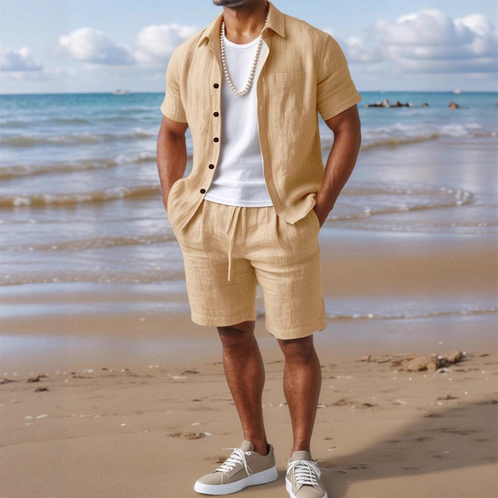 Men's Casual Linen Loose-Fit Button-Up Shirt With Lapel Collar