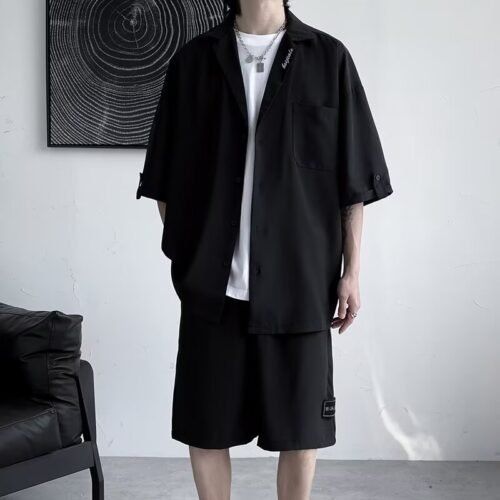 Mens Casual Shirt And Shorts TwoPiece Set