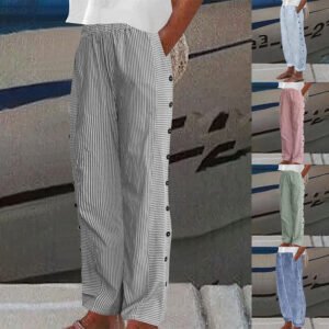 Women's Striped Casual Trousers Lightweight  Blend Stretch Pants