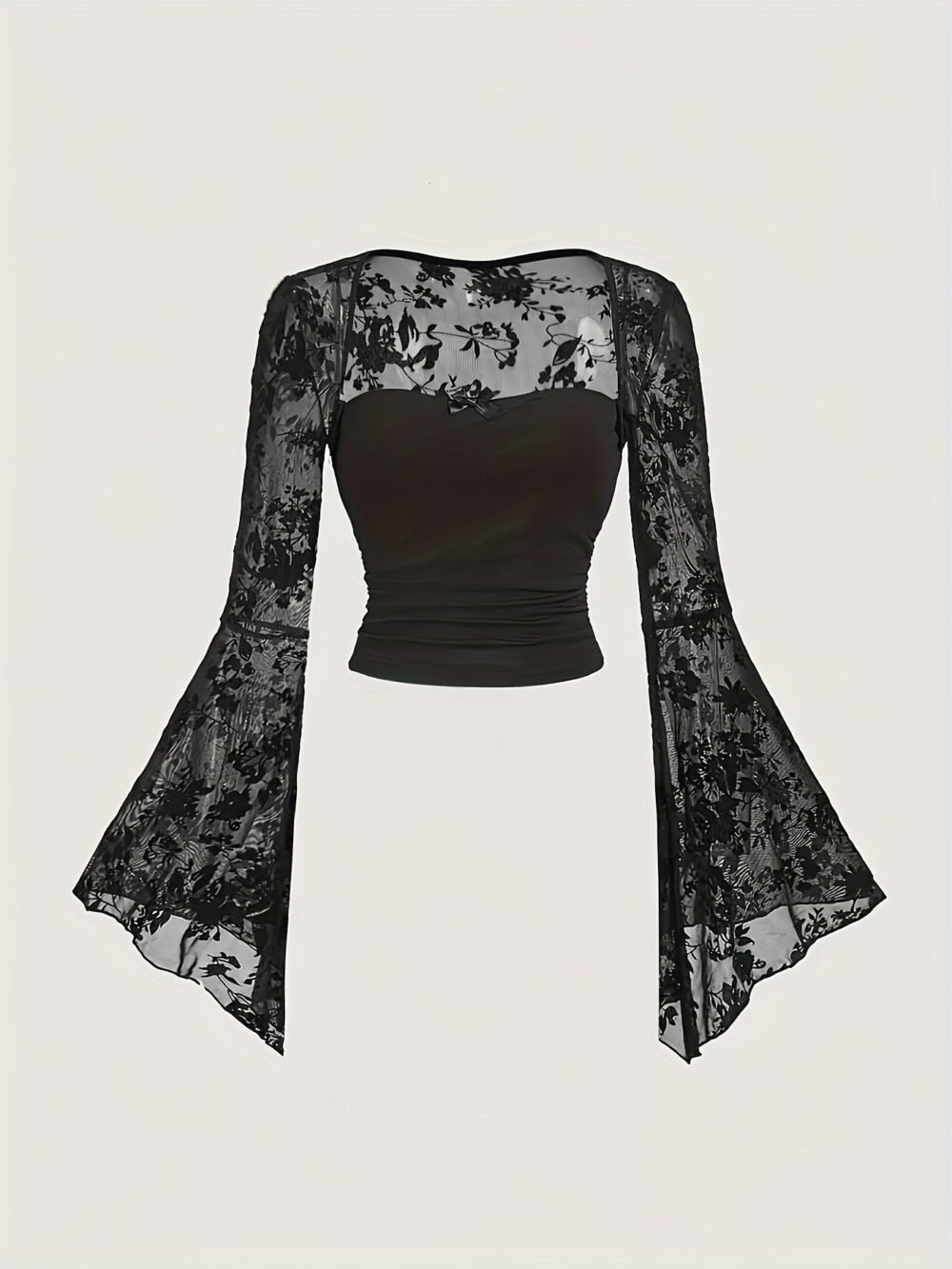 Lace-embellished Chic And Sexy Mesh Long-sleeve Top