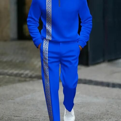 Long-sleeve Polo Shirt Long Pants Half-zip Placket Casual Sportswear Set