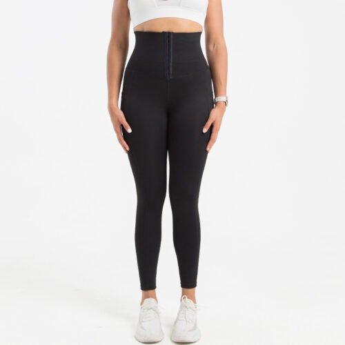 Breasted Yoga Pants Pockets Large Size Abdomen  Pants Sports Tight Yoga Body Shaper Pants