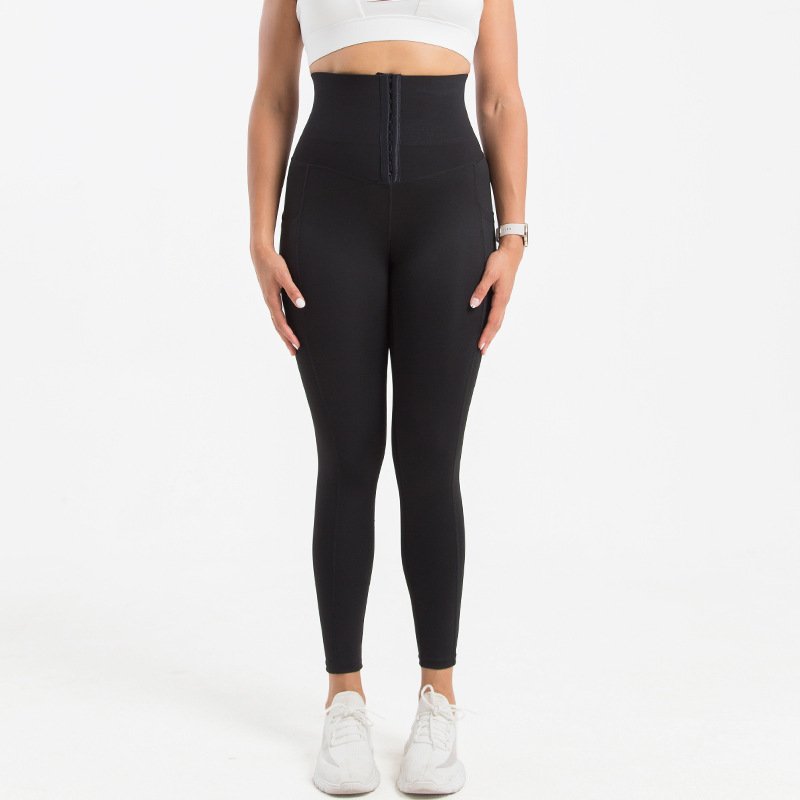 Breasted Yoga Pants Pockets Large Size Abdomen  Pants Sports Tight Yoga Body Shaper Pants