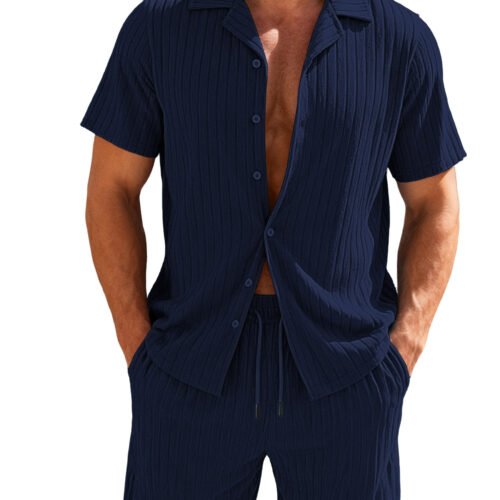 Casual Button-Down Shirt And Mens Shorts Set