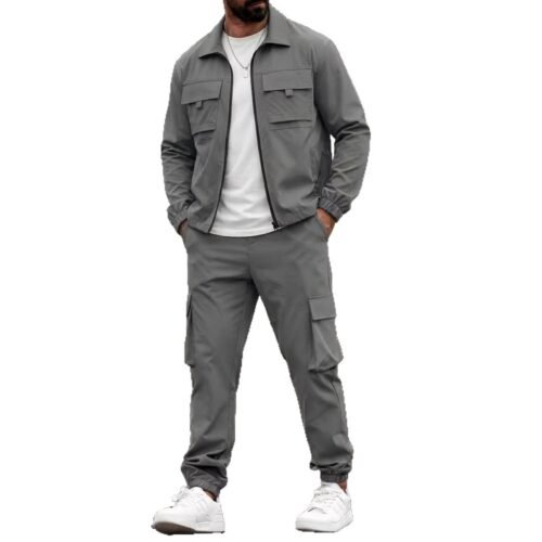 Mens Long-Sleeve Zip-Up Top And Pants Casual Workwear Set