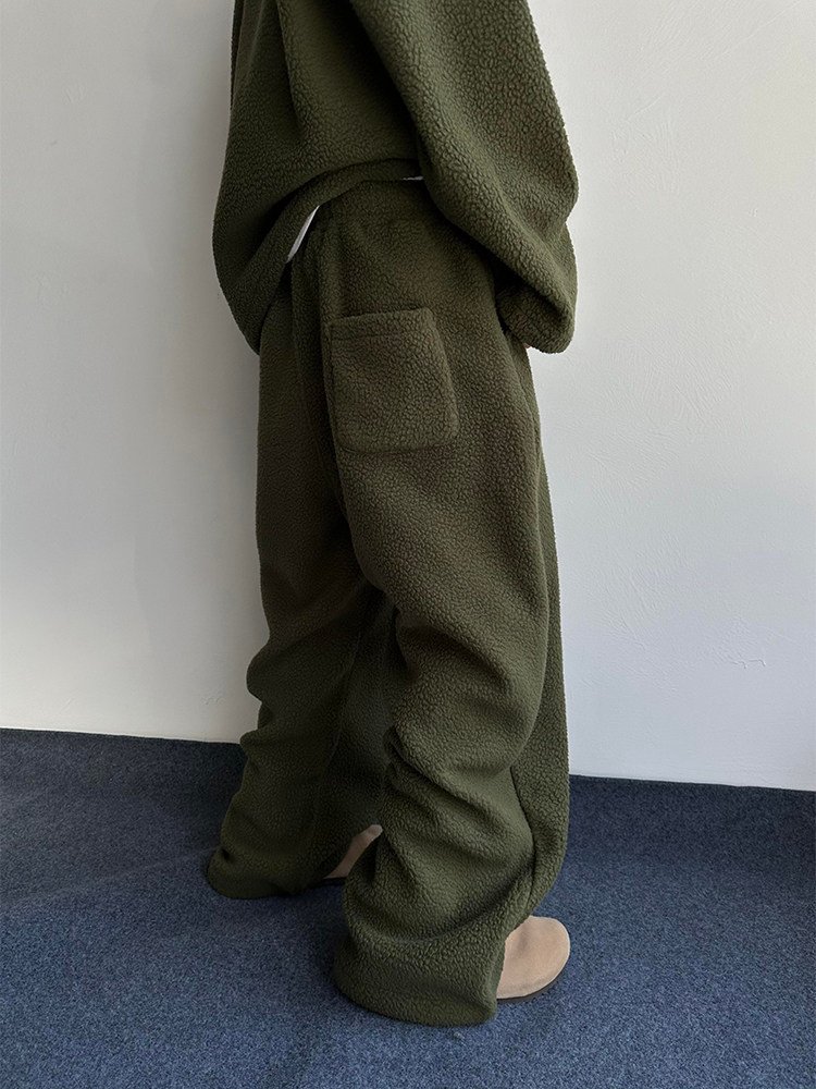 Lazy And Relaxing Army Green Collar Particle Velvet Men's Set
