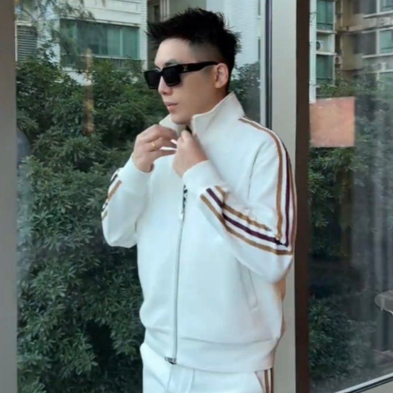 Affordable Luxury Patchwork Striped Casual Sports Suit High-End Stand-Up Collar Jacket And Pants Two-Piece Set
