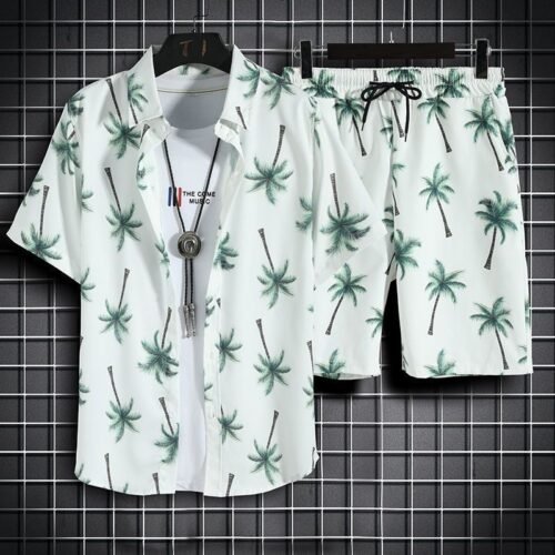 Mens Short-Sleeve Shirt And Casual Shorts Set
