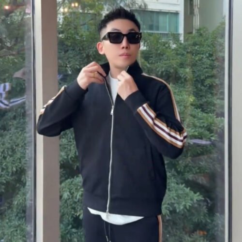 Affordable Luxury Patchwork Striped Casual Sports Suit High-End Stand-Up Collar Jacket And Pants Two-Piece Set