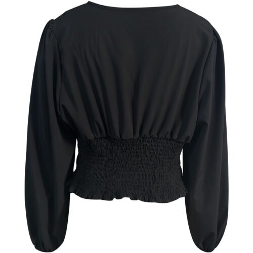 Spring New Arrival Solid-Color Sexy V-Neck Waist-Cinching Top