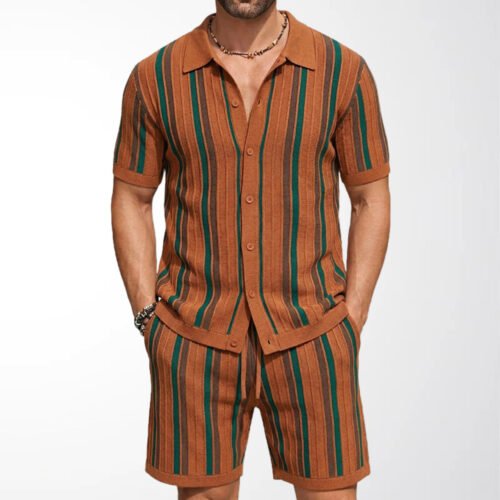 Men's Casual Short-Sleeve Knitted Two-Piece Set