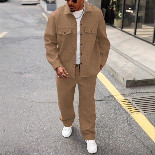 New Autumn Mens Casual Cargo Jacket And Pants Set