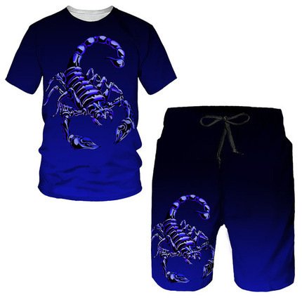 3D digital printed men's casual short sleeved shorts set