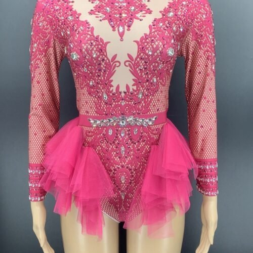 Dance Sexy Shiny Rhinestone Mesh Jumpsuit Stage Performance Costume Women
