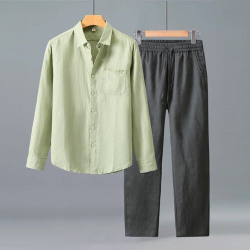 Lightweight Casual Solid-color Pure Linen Set