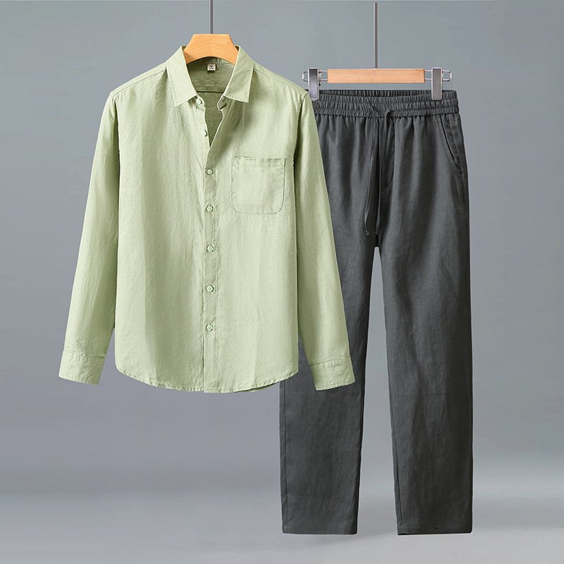 Lightweight Casual Solid-color Pure Linen Set
