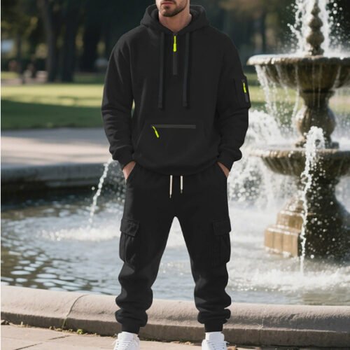 Loose-Fit Mens Casual Sports Multi-Pocket Workwear Set