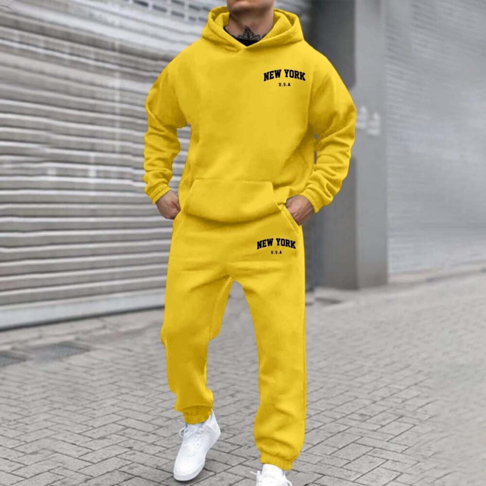 Mens Fleece-Lined Hooded Printed Sweatshirt And Hoodie Set