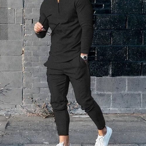 Mens Long-sleeve Zip-up Top And Pants Two-piece Set
