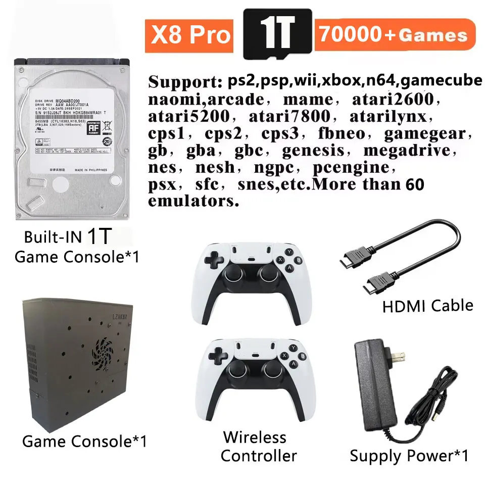 Super Game Console X8 Pro 70000+ Games I3-3110M  For Wii PS2 DC PSP GAMECUBE 500G Loaded Console Windows 11and Batocera