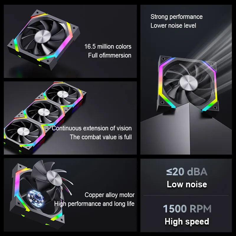 UPSIREN ZF-120 Computer Chassis Fan 12cm ARGB 4 Pin PWM Quiet Cooling Fan 12V Large Air Volume 45CFM/600-1500RPM