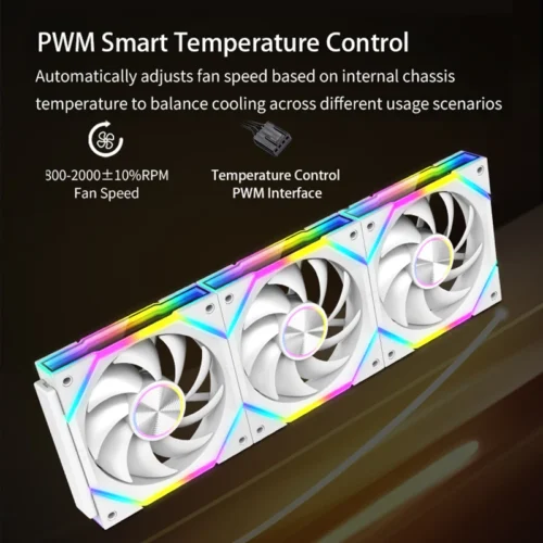 Ruix J2 Wire-Splicing PC Case Cooling Fan Mirror ARGB PWM Quiet Cycle Light Effect Fan 800-2000RPM  360mm120mm Water Cooler Fan