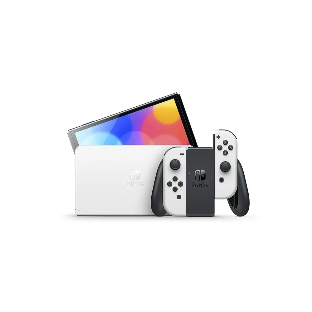 Nintendo Switch OLED Model – White & Black Joy-Con – Hong Kong Version (HK Charger Included, HK-to-US Plug Adapter)
