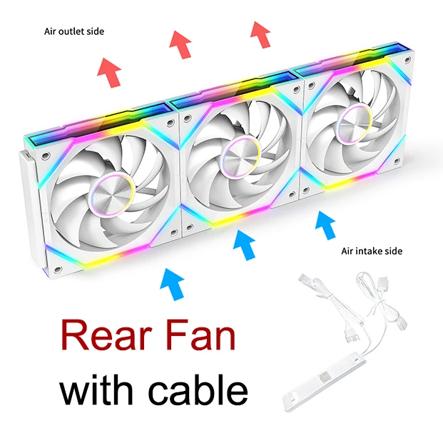 Ruix J2 Wire-Splicing PC Case Cooling Fan Mirror ARGB PWM Quiet Cycle Light Effect Fan 800-2000RPM  360mm120mm Water Cooler Fan