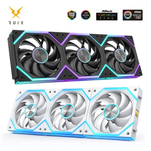 Ruix J2 Wire-Splicing PC Case Cooling Fan Mirror ARGB PWM Quiet Cycle Light Effect Fan 800-2000RPM  360mm120mm Water Cooler Fan