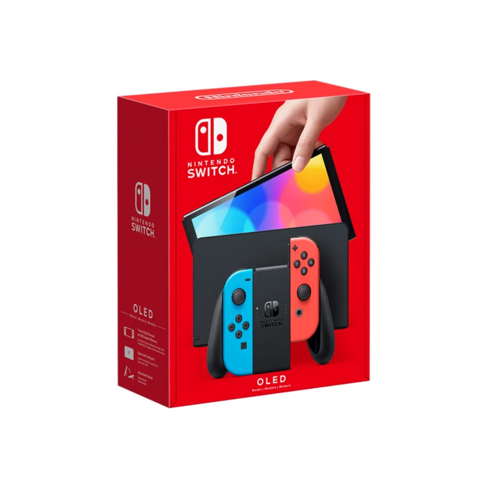 Switch - OLED Model with Neon Red & Neon Blue Joy-Con - Hong Kong Version (HK Charger with HK to US Plug Adapter)