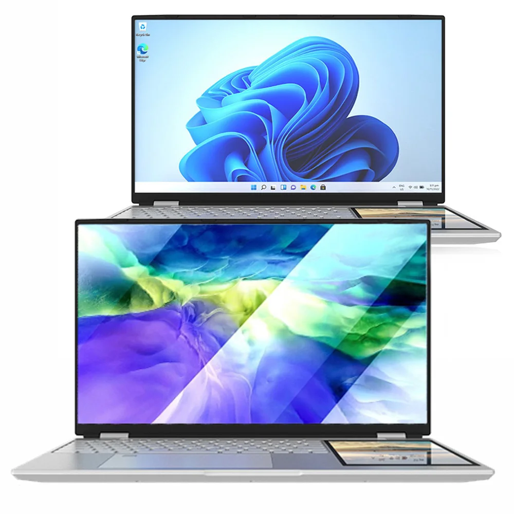 Hot Wholesale 2025 New Ultrathin  15.6" +7" Dual Display N100 32G RAM 1TB  2TB SSD Touch Screen Business Office Aluminum Laptops