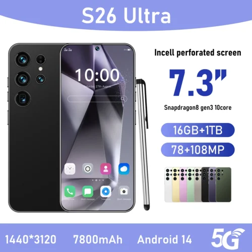S26Ultra Smart Phone 5G Dual Core CPU 128GB ROM Dual SIM 2K Resolution Screen 16GB RAM English Operating CDMA LTE Mobile Phones