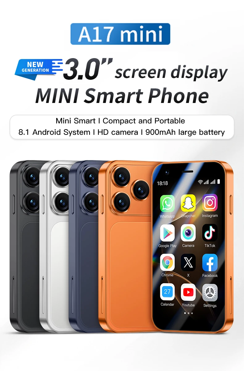 A17 Mini Smartphone 3.0'' HD Screen 4+64GB 3G/4G LTE Dual SIM Cellphone Android Mini Mobile Phones