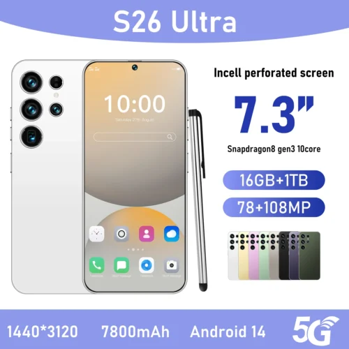 S26Ultra Smart Phone 5G Dual Core CPU 128GB ROM Dual SIM 2K Resolution Screen 16GB RAM English Operating CDMA LTE Mobile Phones
