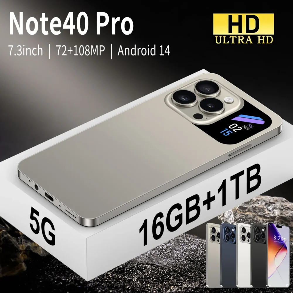 Popular Note40 Pro Android System Smartphone HD Screen 16G+1TB 4000mAh Face Unlock Quality Phones French German Spanish English