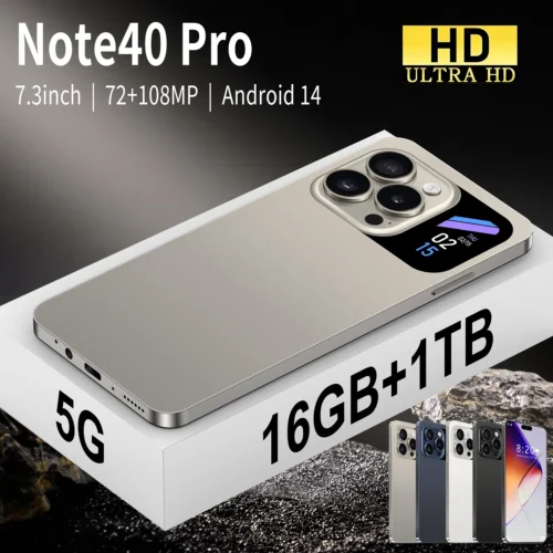 Popular Note40 Pro Android System Smartphone HD Screen 16G+1TB 4000mAh Face Unlock Quality Phones French German Spanish English