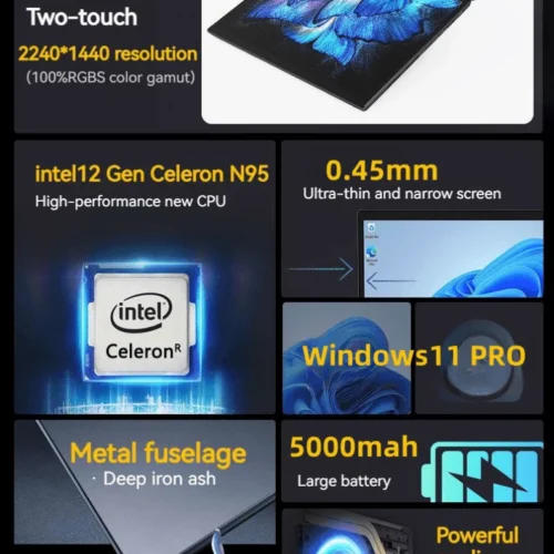 Factory 2025 New Ultrabook 11Inch Foldable Dual Touch Screen Intel I3 12th N100 Aluminum Yoga Laptops for Students and Designers