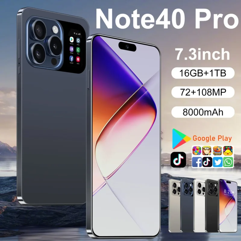 Popular Note40 Pro Android System Smartphone HD Screen 16G+1TB 4000mAh Face Unlock Quality Phones French German Spanish English