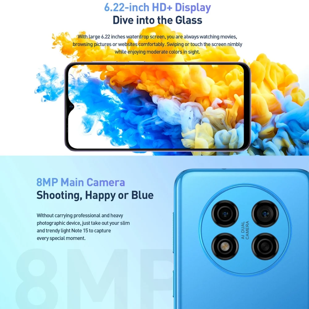 Smart Cheap Unlocked Cell Phones Ulefone Note 15 Smartphone 2GB+32GB 6.22 Inch Android 12 Mobile Phone