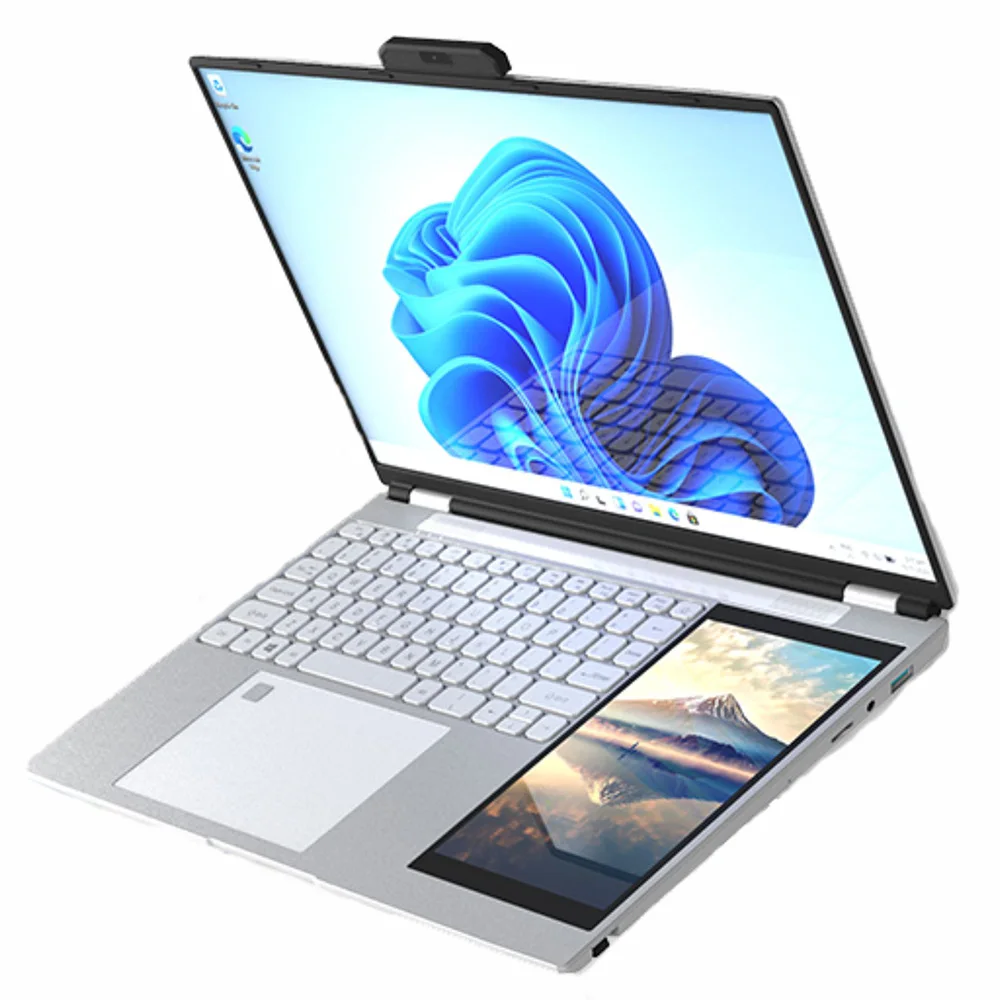 Hot Wholesale 2025 New Ultrathin  15.6" +7" Dual Display N100 32G RAM 1TB  2TB SSD Touch Screen Business Office Aluminum Laptops